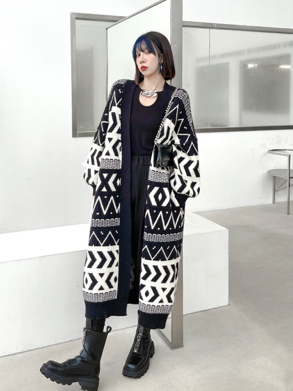 Urban Printed Long Knitted Outwear