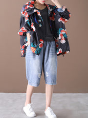 Vintage Floral Printed Hooded Coat