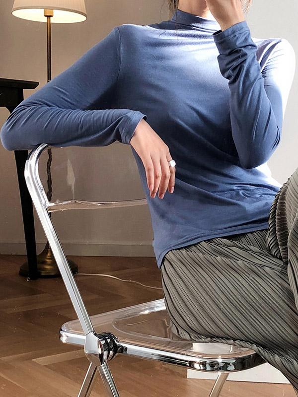 Casual Solid Modal Half High-Neck Base Shirt