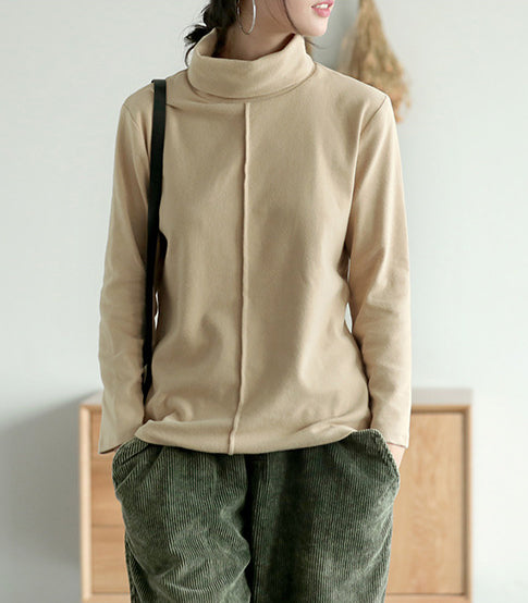 Simple Solid Color Turtleneck Long Sleeve T-Shirt