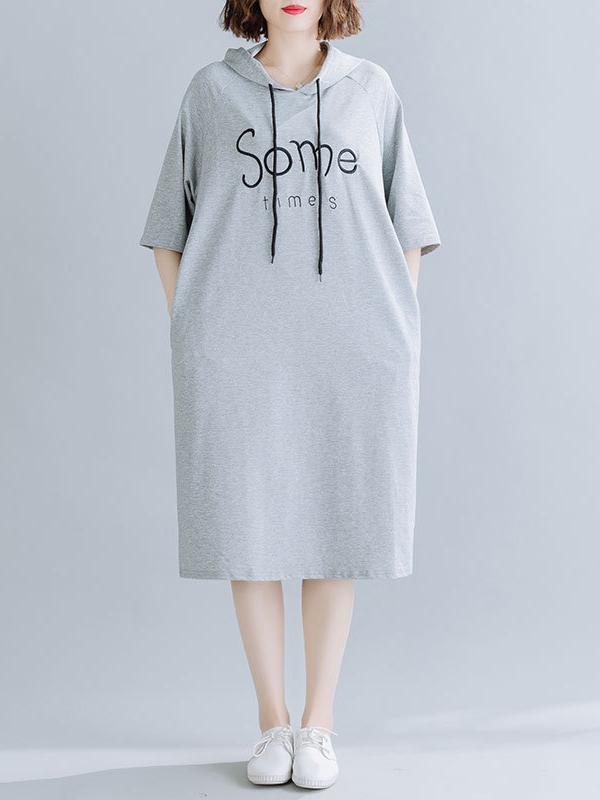 Loose Letter Embroidered Casual Hoodie Dress