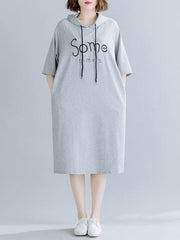 Loose Letter Embroidered Casual Hoodie Dress