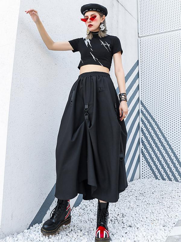 Black Loose Empire A-Line Skirt