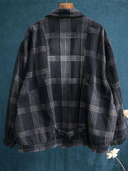 Vintage Loose Plaid Denim Short Coat