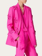 Long Sleeves Flower-Embellished Solid Color Lapel Blazer Outerwear