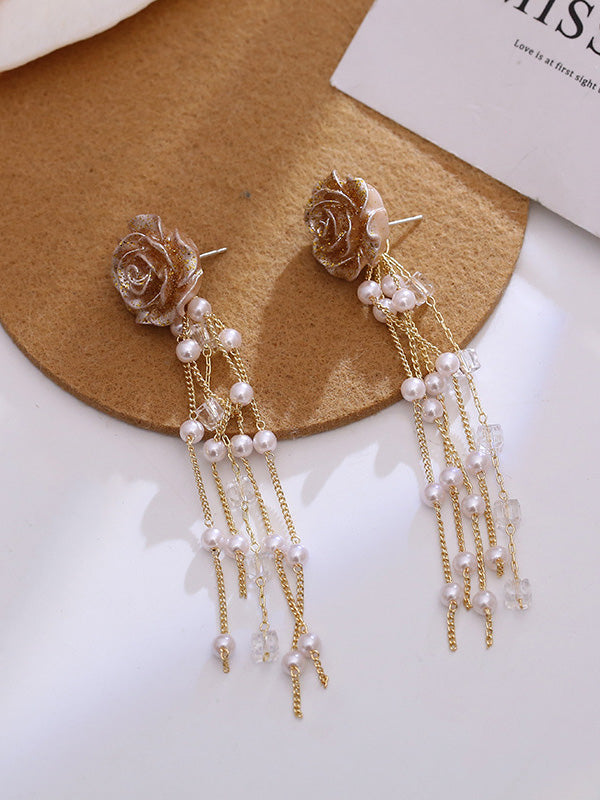 Fashion Floral Tasseled Long Earrings