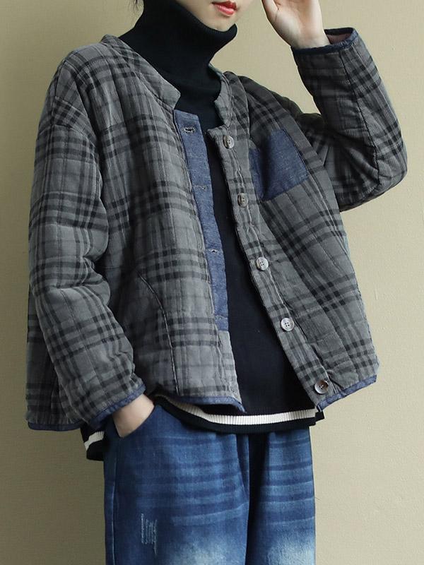 Plaid Loose Casual Quilted Coat