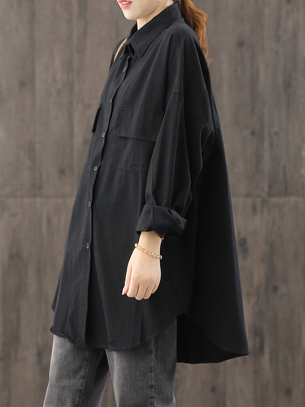 Loose Solid Casual Long Sleeves Blouse