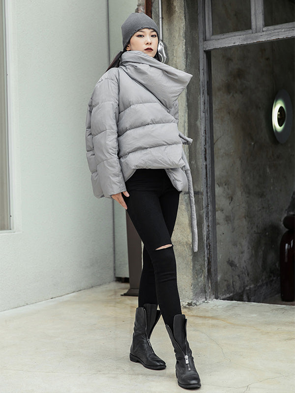 Simple  Solid Color High-Neck Down Jacket