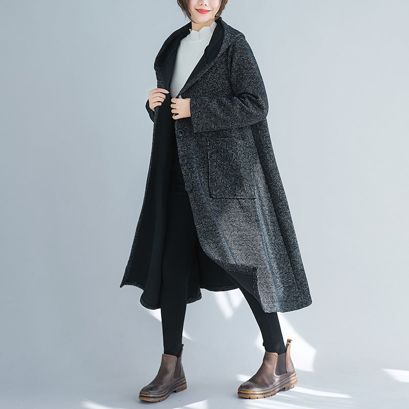 Women Striped Hooded Casual Coat