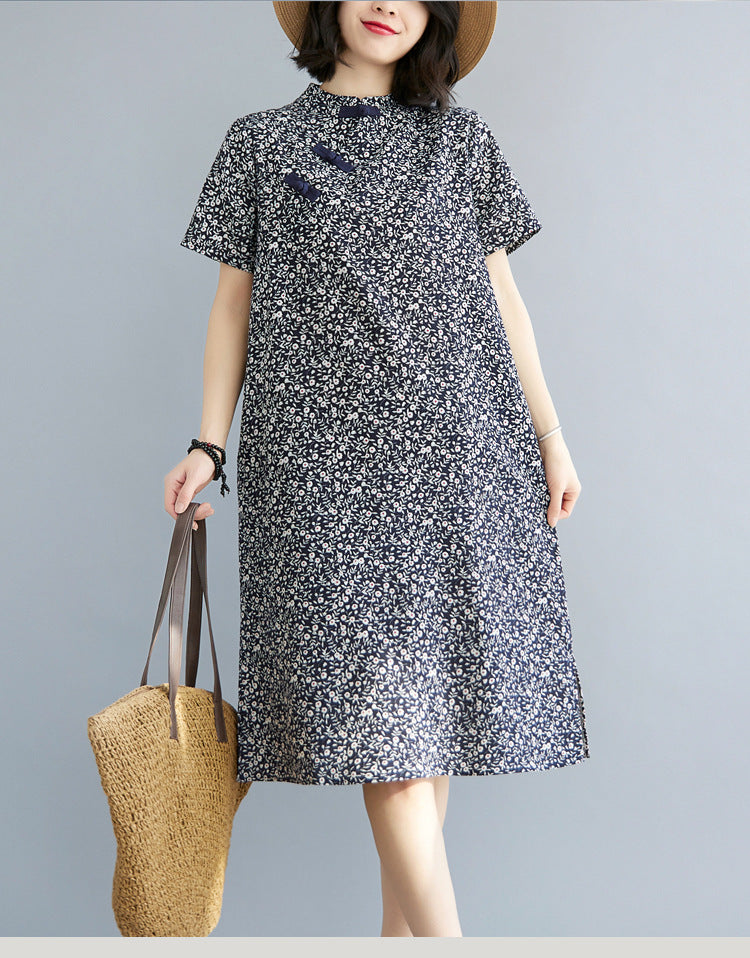 Retro Printd Short Sleeve Midi Dress