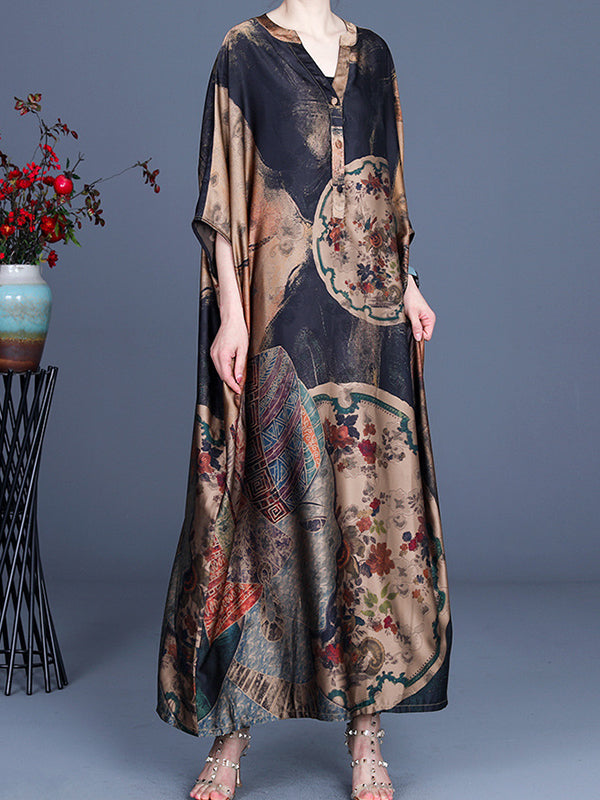 Retro Print Stitching Irregular Dress
