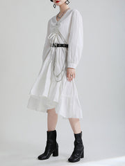 String Pleated Ruffle Long Sleeve Dress