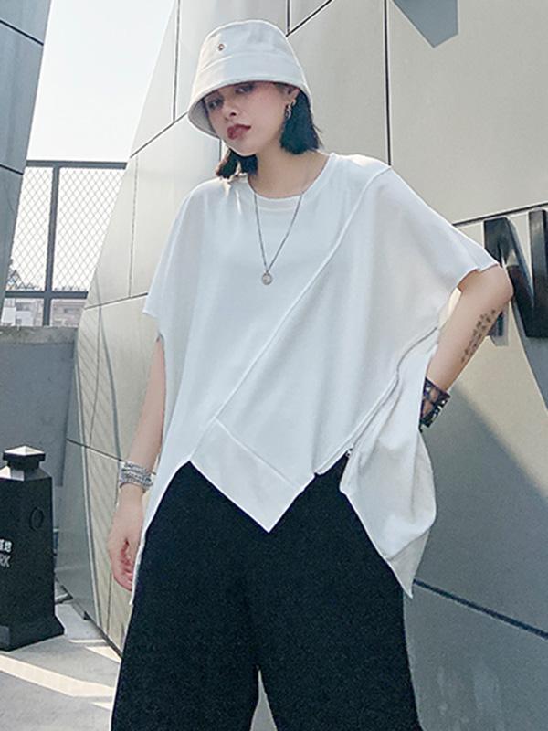 Asymmetric Split-Joint Round-Neck T-Shirt