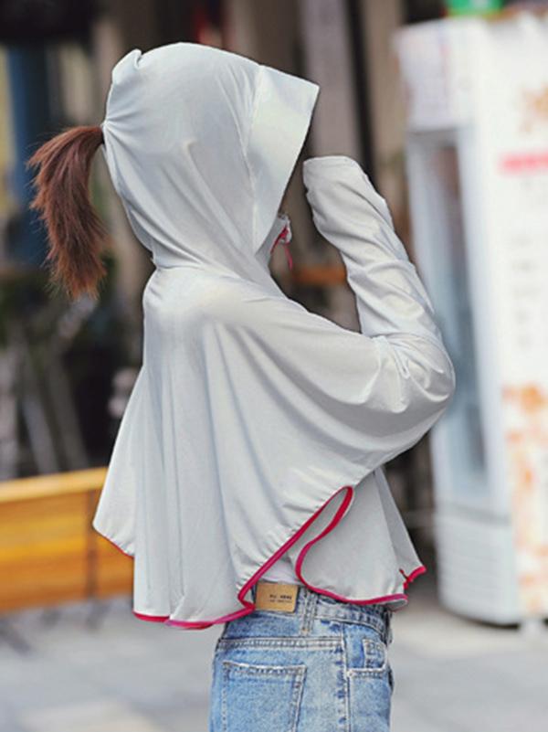 Solid Color Breathable Ice Silk Zipper Hooded Sunscreen Outwear