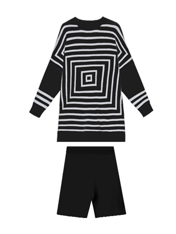 Casual Jacquard Knitting Sweater&Short Two Pieces Set