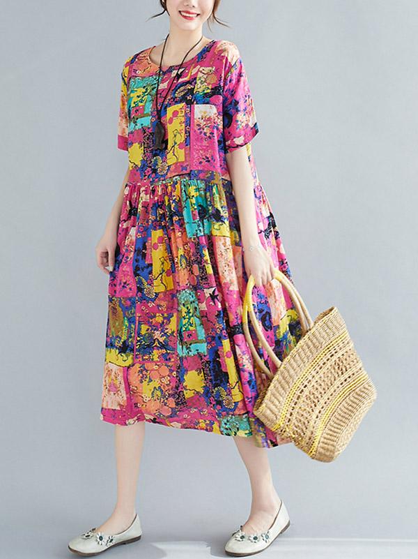 Loose Print A-Line Loose Dress