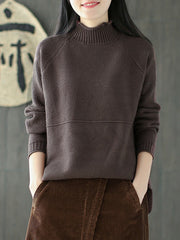 Casual Solid Color High-Neck Sweater