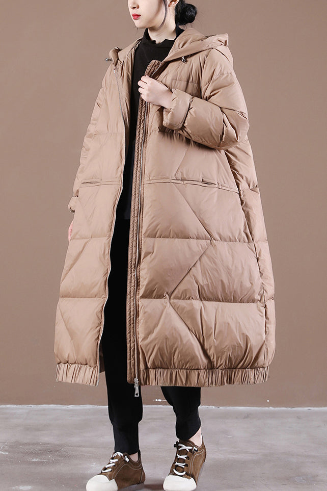 Large Size Loose Mid-Length Thick Hooded Down Coat