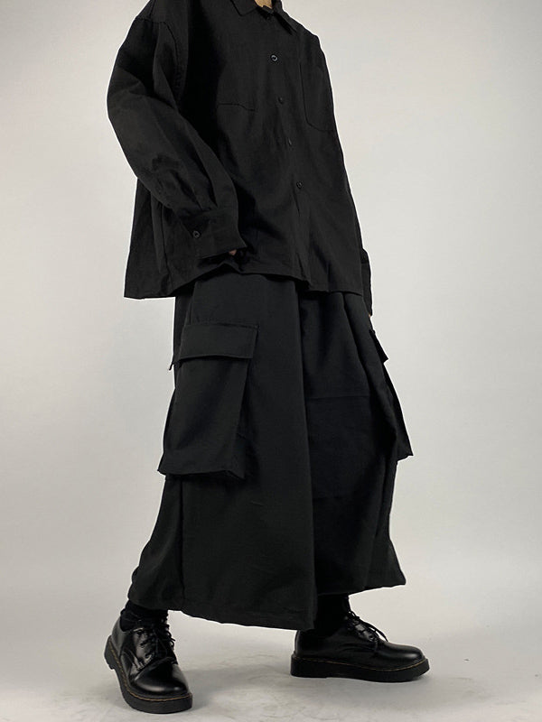 Black Loose Straight-Leg Ninth Pants