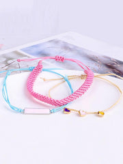 Hand-knitted Colored Peach Heart Drop Bracelet Set
