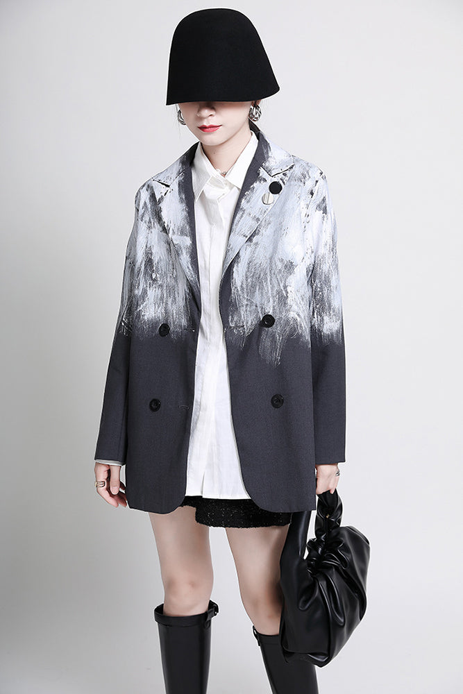 Tie-Dyed Casual Lapel Collar Long Sleeve Outwear