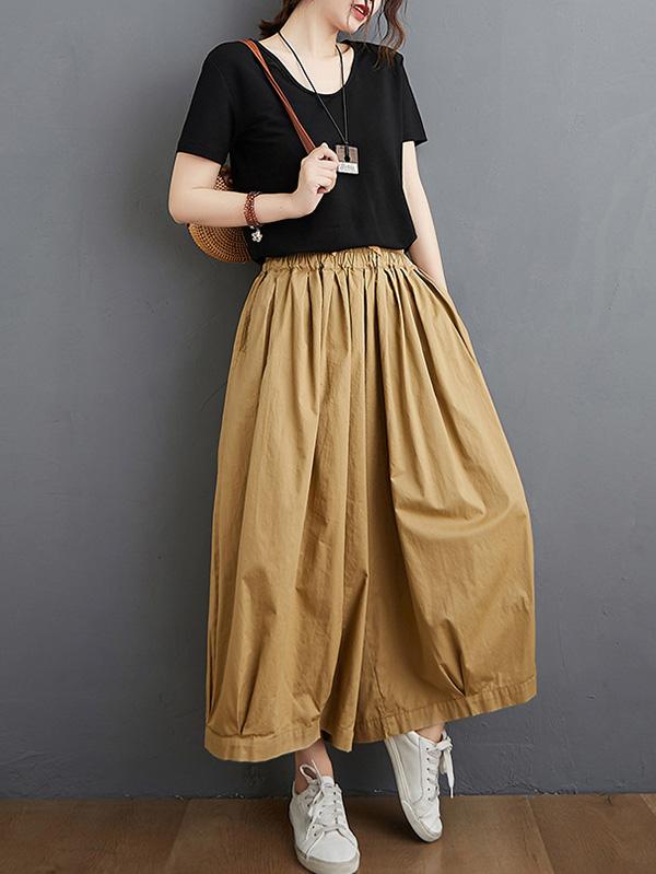 Vintage Solid Pleats Column Culotte