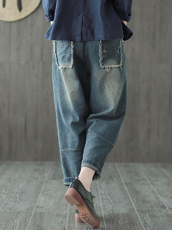 Simple Vintage Split-joint Jean Pants