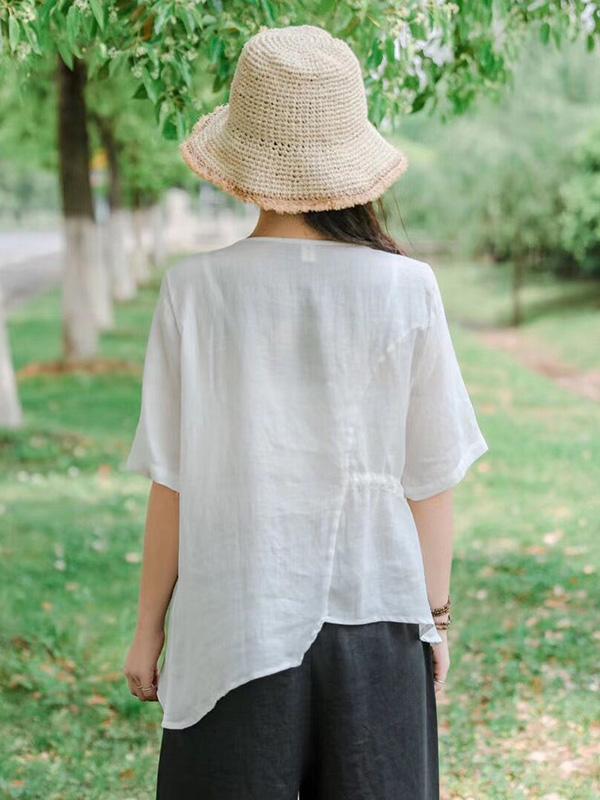Vintage Irregularity  Drawstring Elasticity Waist Tops