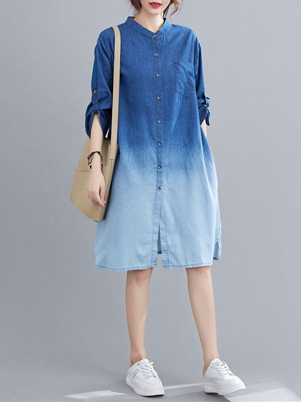 Original Lapel Gradient Denim Dress