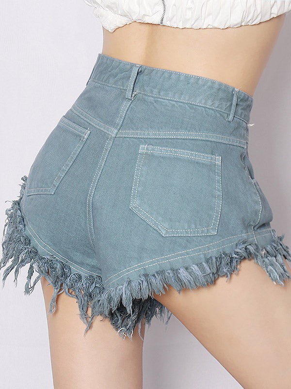 Original Solid Fringed Denim Shorts