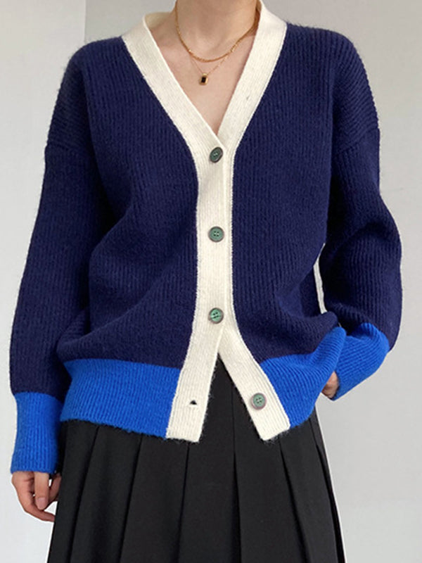 Knit Contrast Color Loose Sweater Coat