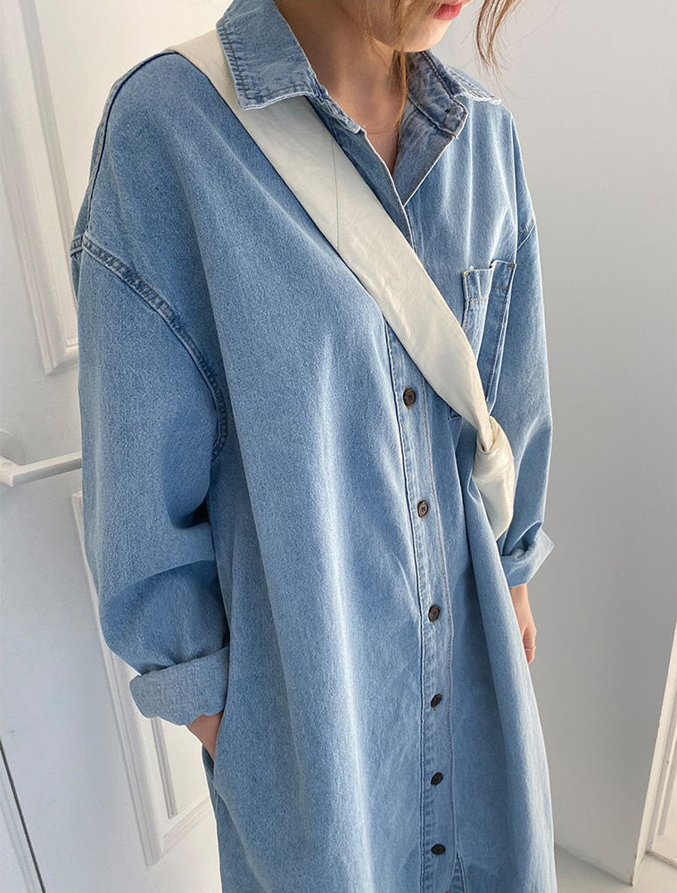 Casual Denim Dress With Side Slits