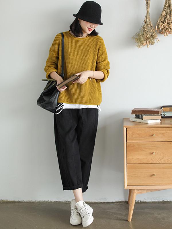 Loose Solid Off-the-shoulder Knitting Sweater