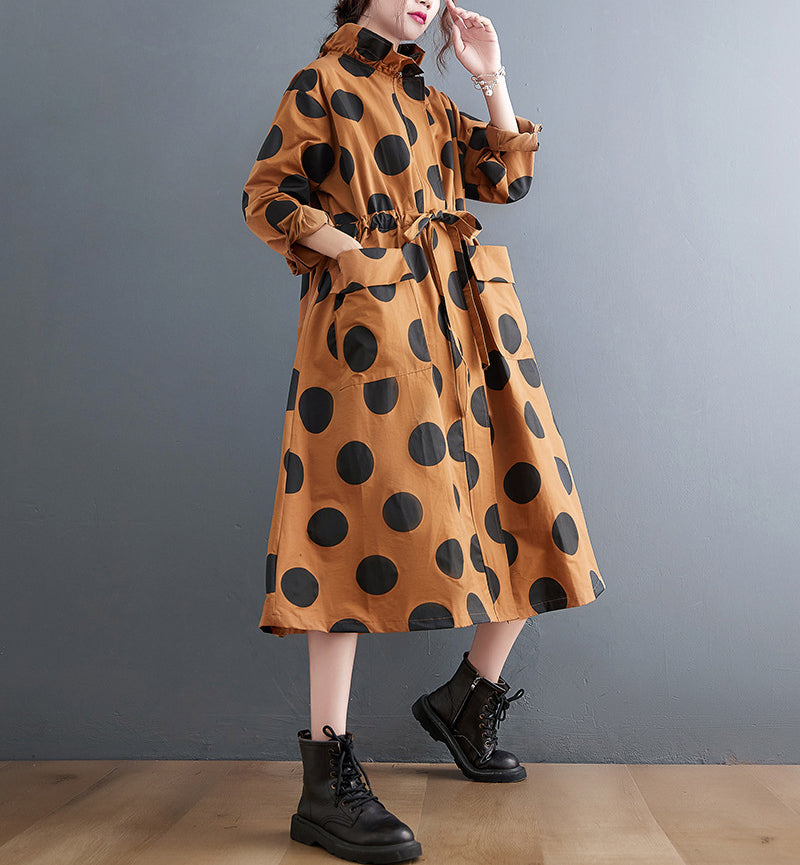 Loose Polka Dot Print Mid-Length Coat