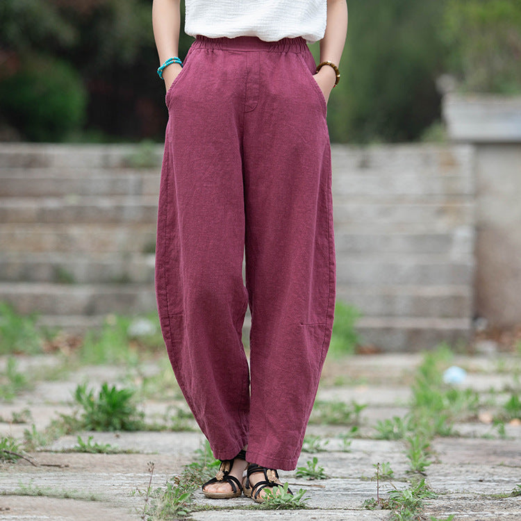 Retro Wide-Leg Pants With Elastic Waist