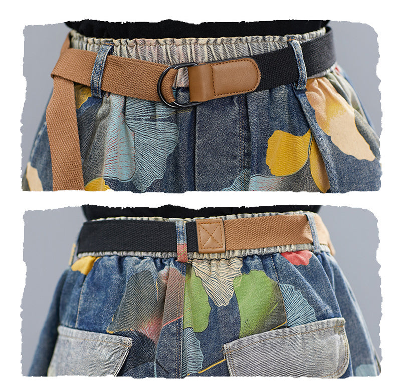 Summer Floral Printed Denim Shorts Pants