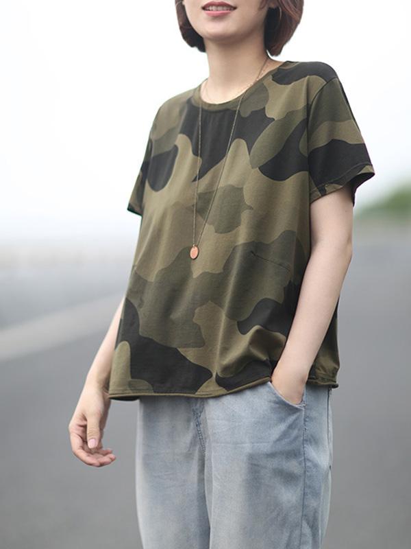 Loose Camouflage Cotton T-Shirts