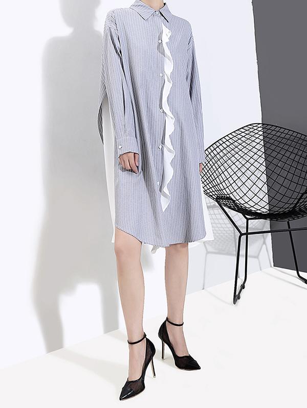 Loose Striped Chiffon Shirt Dress