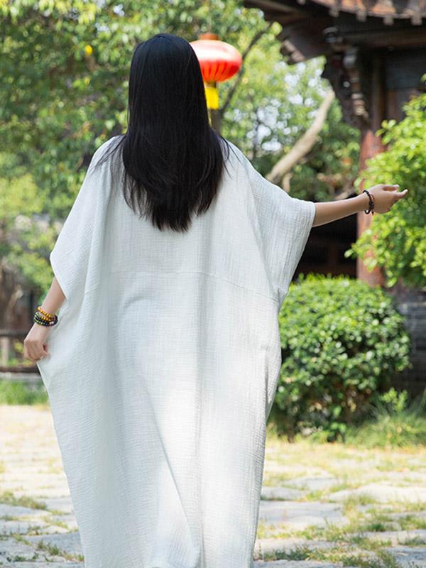 Loose Solid Batwing Sleeves Round-Neck Midi Dress