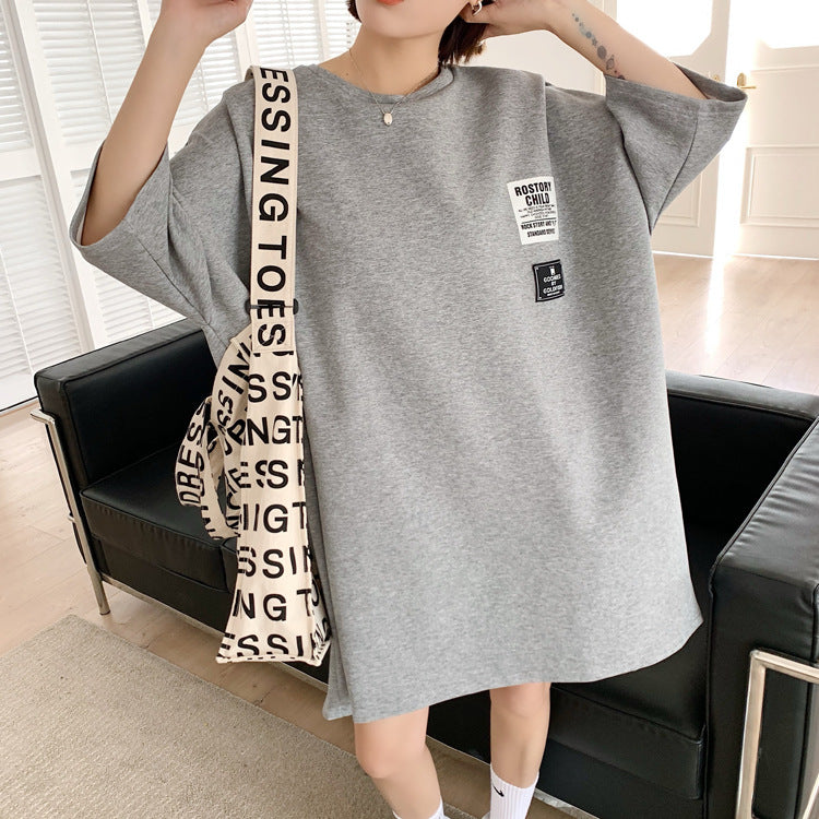 Printed Half Sleeves Loose Round Neck T-shirt Dress