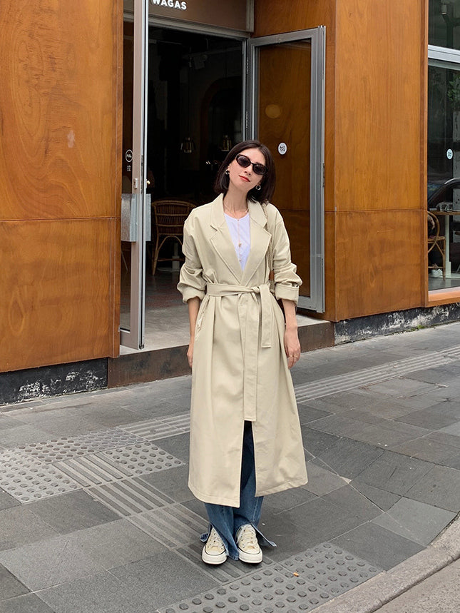 Ladies Solid Color Casual Long  Coat