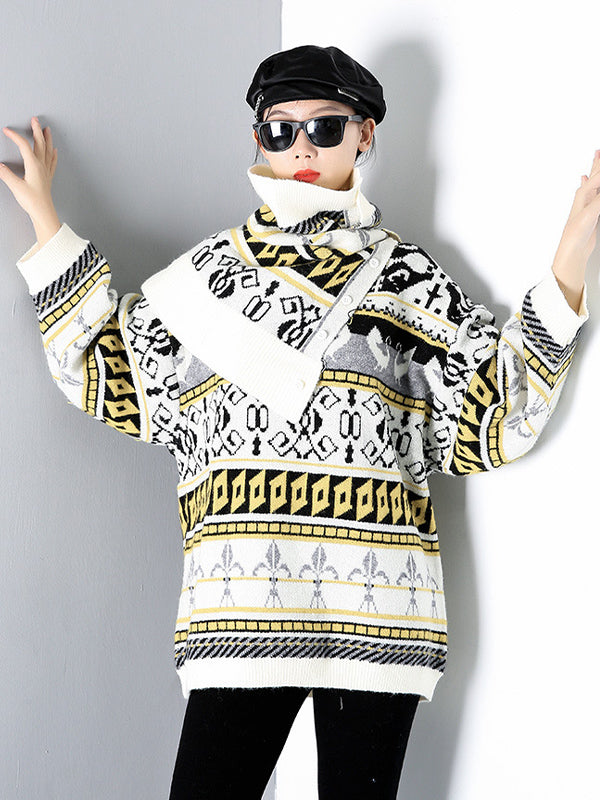 Women Pullover Print Stretch Sweater