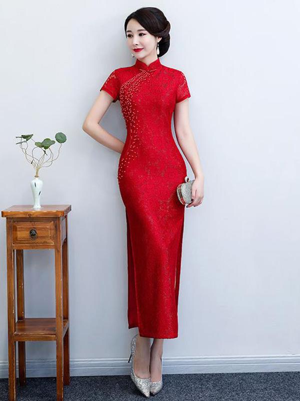 Pure Color Split-side Long Cheongsam