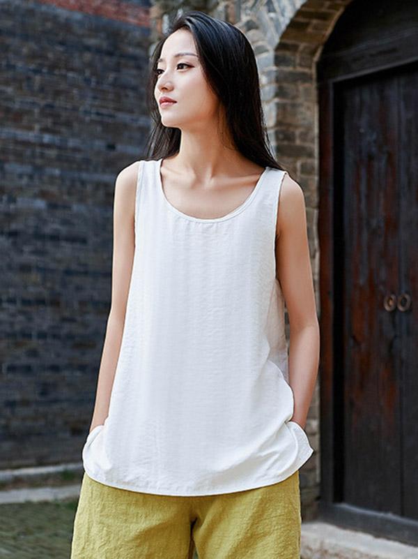 Cotton A-line Sleeveless T-shirt
