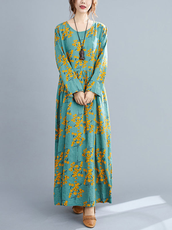 Women Pastoral Style Retro Printed Dress