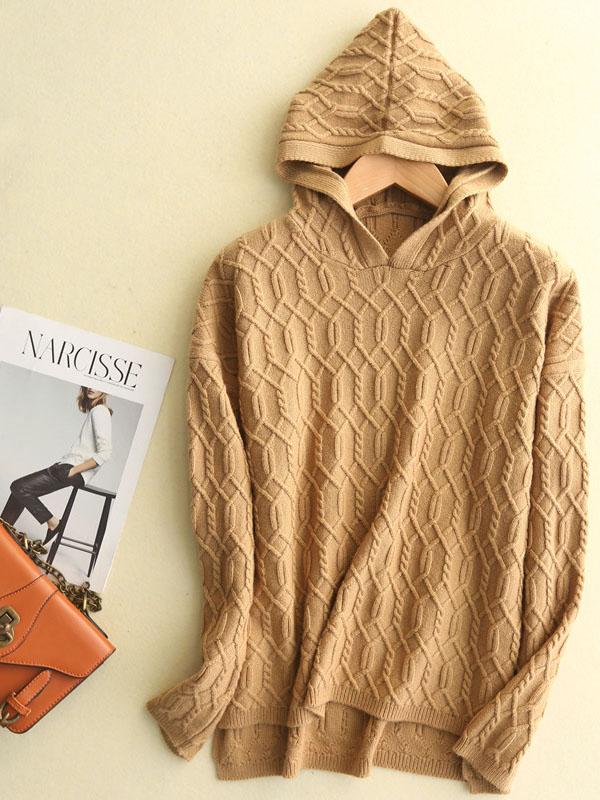 Cool Solid Knitting With-hat Sweater