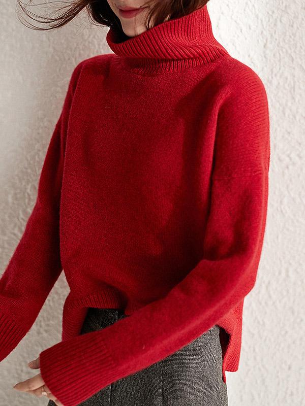 Solid Color Loose Turtleneck Sweater