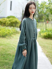 Retro National Double Cotton Long Sleeve Dress