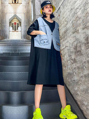 False Two Split-Joint Denim Dress